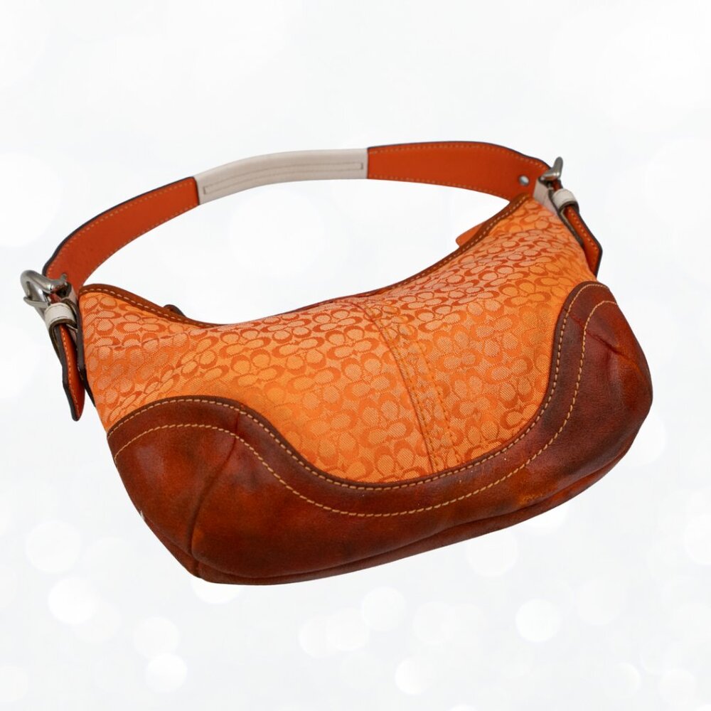 Vintage Coach Soho Orange Signature Hobo Bag | Y2K Leather Trim Purse - Picture 3 of 7